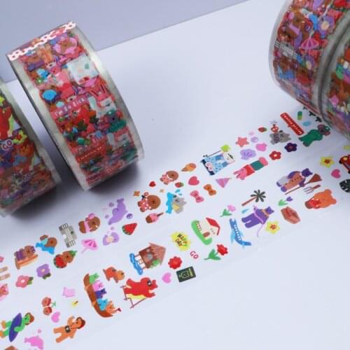 5cm x 100M Ins Cartoon Bear Cute Tape Personality Sealing Tape Color Packaging Sealing Adhesive Plaster Courier Supplies