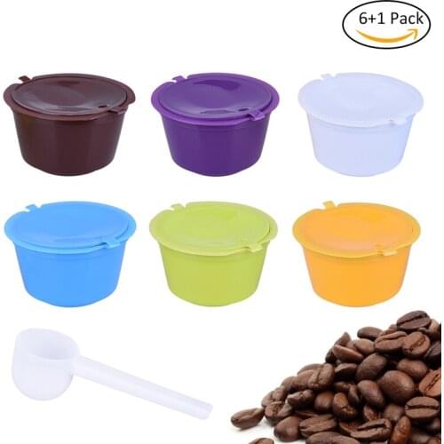7Pcs Set Pack Plastic Coffee Filter Set Capsule Refillable Reusable Compatible For Nescafe Dolce Gusto Espresso Nescafe Spoons