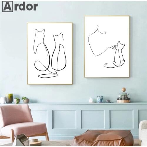 Abstract Cat Wall Art Poster Master And Pet Canvas Painting Animal Line Drawing Art Print Modern Pictures Living Room Home Decor