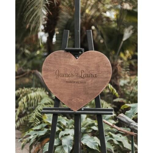 Alternative Guest Book Board Wooden Heart Shape Wedding Guestbook SignInital Letters of Couple Names