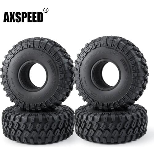AXSPEED 1/4Pcs 1.9'' Beadlock Wheels Rims Black Rubber Tires for 1/10 RC Rock Crawler Car Parts