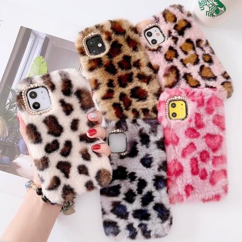 Luxury Fashion Leopard Print Fluffy Fur Phone Case Cover For iPhone 12 Mini 11 Pro XS Max XR X 8 7 6 6S Plus SE Winter Warm Case
