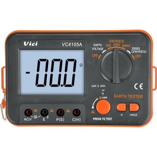VICI Digital LCD Earth Resistance Tester Ground Resistance Voltage Meter Lightning Rod Measuring Instrument Tools VC4105A