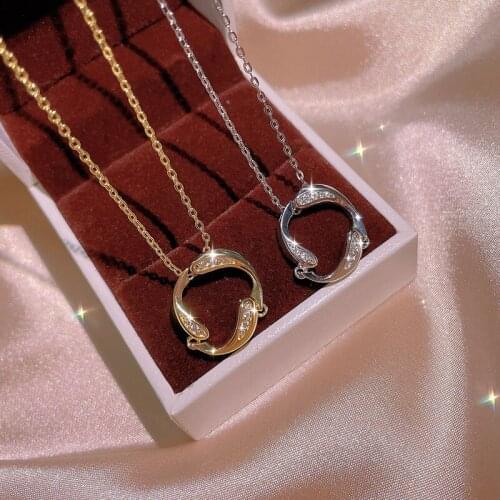 Designer original new inlaid crystal circle movable long necklace pendant classic elegant ladies banquet party silver jewelry