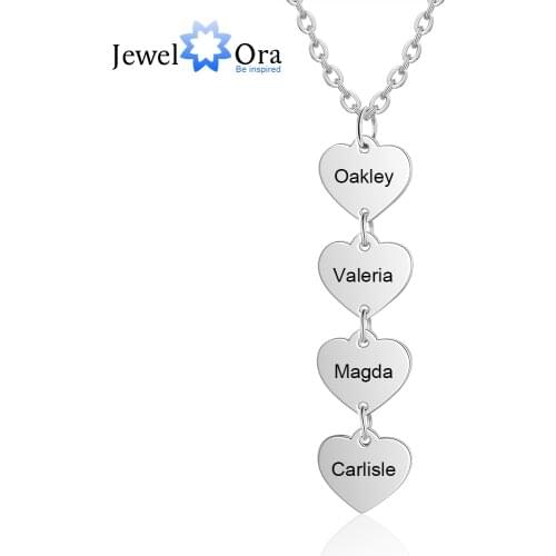 JewelOra Personalized Engraving Name Vertical Heart Necklace Customized Pendant Necklaces for Women Christmas Gifts for Mother