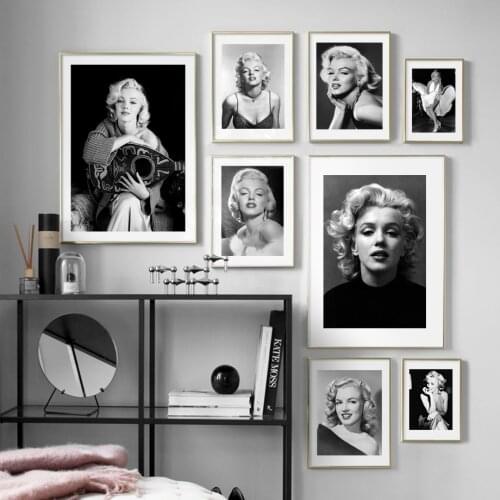 Classical Black and White Canvas Poster Marilyn Monroe Figure Portrait Picture Paintings for Interior Frameless Wall Art