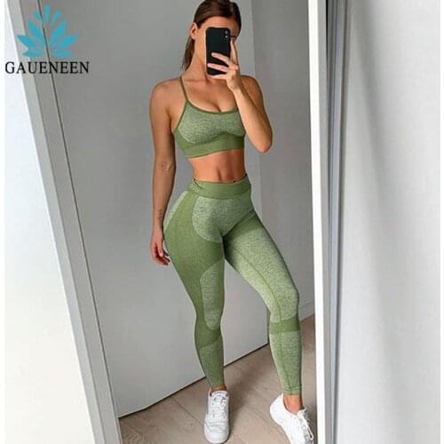 GAUENEEN Seamless Yoga Set Sport Outfit for Woman Gym Fitness Clothing Padded Sports Bra High Waist Leggings Tights Activewear