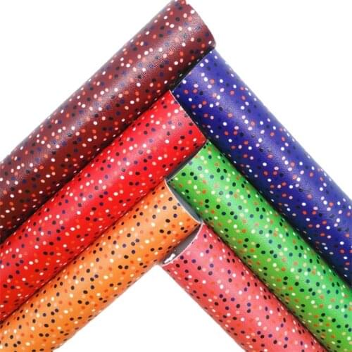 Polka Dots Printed Synthetic Leather Faux Fabric Sheets Felt Backing Vinyl Fabric For Earrings bags Bows DIY 21X29CM GM2126A