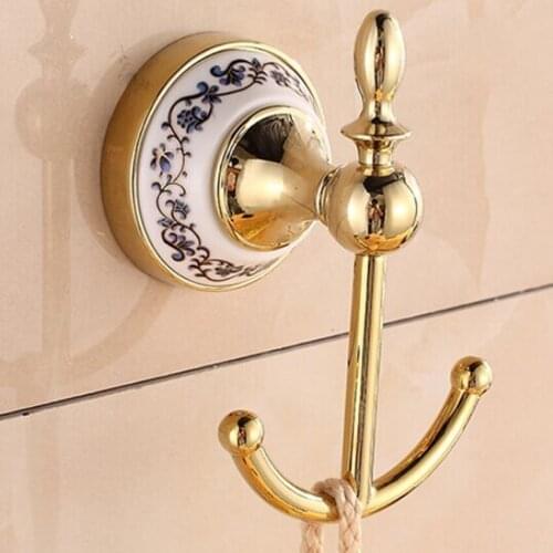 24k gold Fashion hooks bathroom towel clothes hooks kitchen hooks bag cap hooks blue and white ceramic decorate hardware hooks