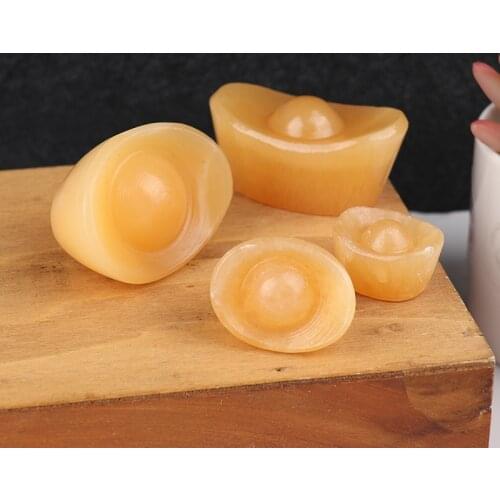 Natural Yellow Jade Ingot Quartz Specimen Healing Yuan Bao Home Crystal Modern