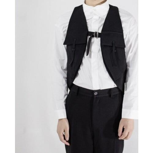 New Tide Mens Fashion Hair Stylist Irregular Personality Vest Janket Black Casual Outerwear Vests Male Plus Size Coat Costumes