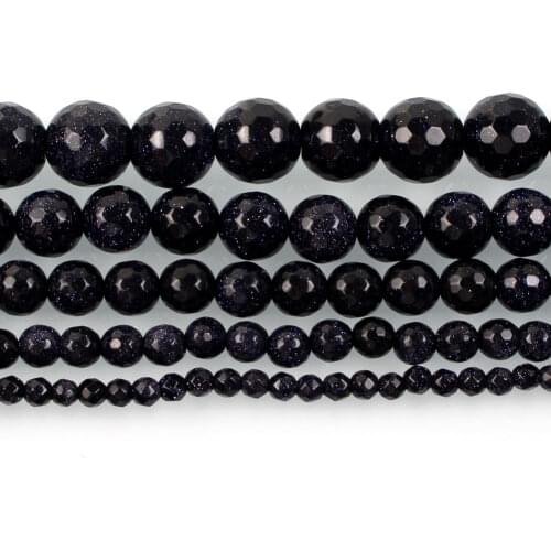 Natural Stone Faceted Blue Sand stone Charm Round Loose Beads For Jewelry Making Needlework Bracelet Diy Strand 4/6/8/10/12MM