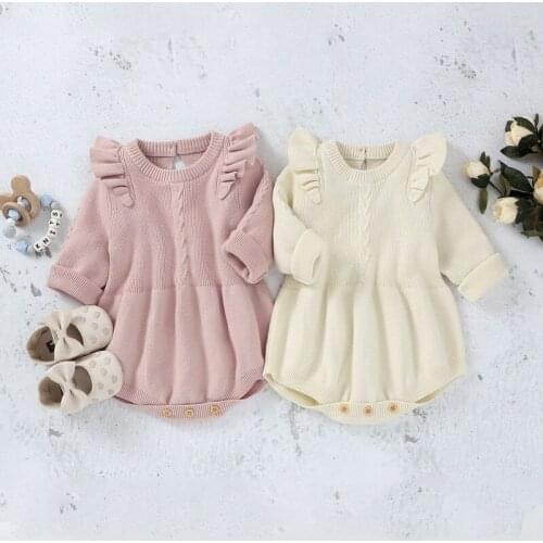 Autumn Newborn Baby Girl Jumpsuit Infant Playsuit Girls Long Sleeve Rompers Kids Knitted One-Pieces Clothes