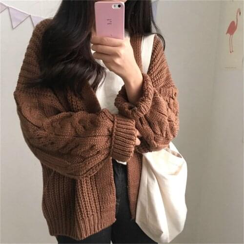 Autumn New Knitted Sweater Women Warm Casual Long Sleeve Cardigan Loose Sweater Cardigan Femme Open Stitch Coat