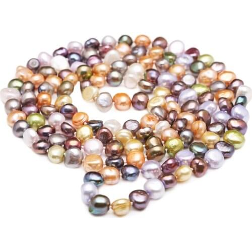 Hot sell hand knotted long 122cm 8-10mm colorful baroque freshwater pearl necklace fashion jewelry