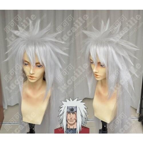 Anime Naruto Jiraiya Long White Ponytail Heat Resistant Sythentic Hair Cosplay Costume Wigs + Wig Cap