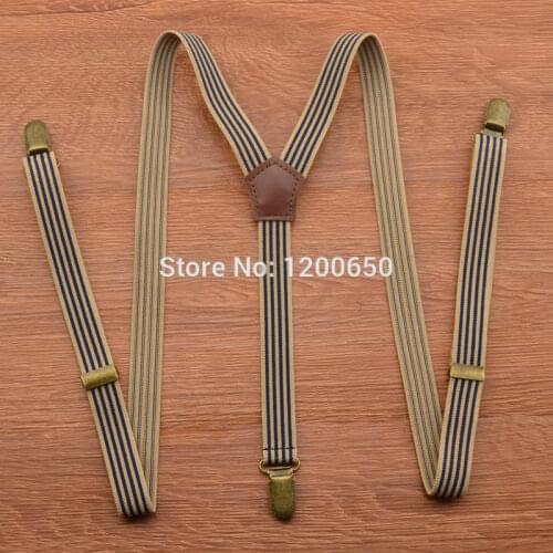 3 Clip Suspender Braces striped vintage adjustable bronze fittings fashion clothing recessionista suspenders for men and women