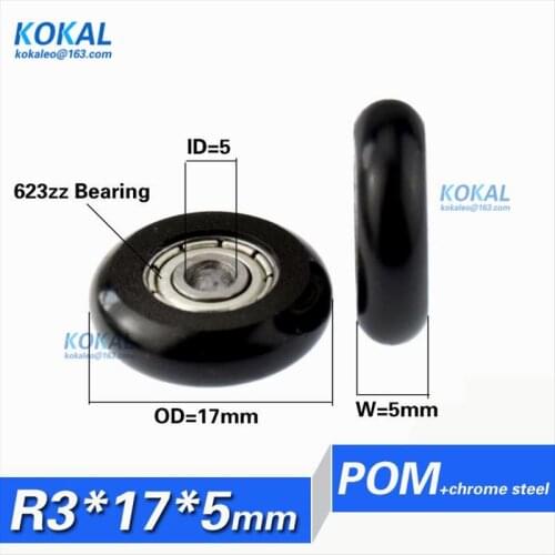 [R0317-5] 10PCS low noise 623zz bearing POM roller wheel 3*17*5mm blue round type micro pulley wheels inner 3mm bearing roller
