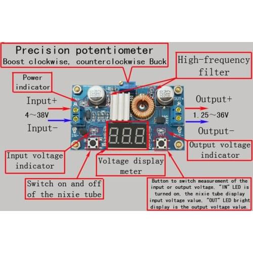 5A DC-DC Adjustable Step-down Module with a Voltmeter