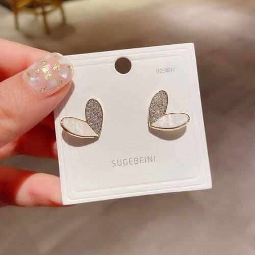 Korean Earrings Sterling Sliver Color Heart Bling Zircon Stone Stud Earrings for Women Fashion Jewelry 2020 New