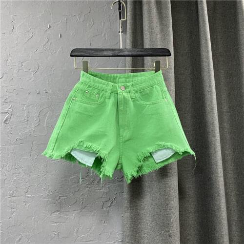 Women 2021 Summer Fashion Loose Wide Leg Hole Jeans Shorts Female New High Waist Hot Shorts Ladies Ripped Denim Shorts Y74