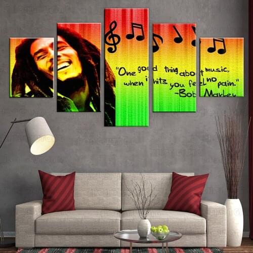 Modern Pictures Painting HD Printed Canvas 5 Panel Bob Marley Singer Living Room Wall Art Modular Poster Home Decor Frame