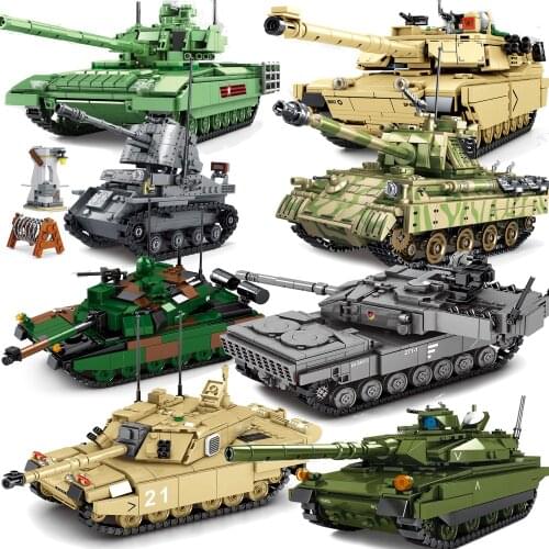 Military M1A2 T-14 Leopard M26 Main Battle Tank Building Blocks WW2 with Soldiers Figure Army Bricks Boy Toys For Children
