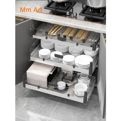 Kitchen Stainless Steel Pull-out Basket Drawer Cabinet Multi-Storage Drawer Basket Cabinet Inner Compartment