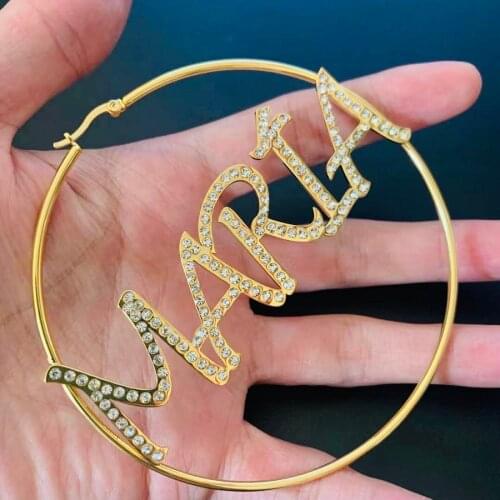 Gosun Personalised Name Earrings Crystal Bling Name Earrings Custom Name Earrings Hoop Earrings Letter Big Women Christmas Gifts