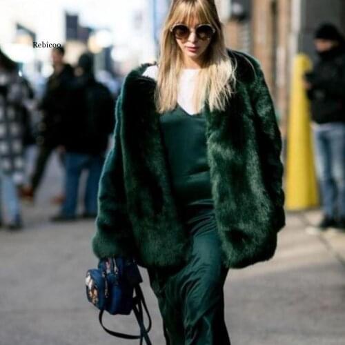 Women Green Faux Fur Coats Winter Thick Streetwear Fur Coats And Jackets Female Brand Warm Fur Coats