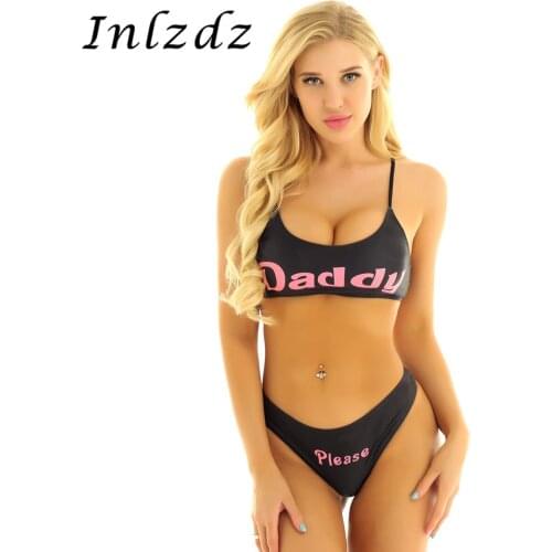 Womens Japanese Anime Sex Cosplay Costumes Printed Mini Camisole Chest Bra Crop Tops with Briefs Underwear Set Bikini Swimwear