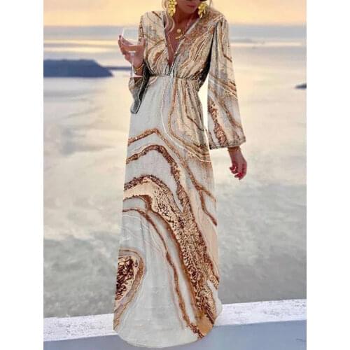 Elegant Retro Print Women Beach Long Dress 2021 Summer Sleeveless High Slit Party Dress Sexy Lady Off Shoulder Halter Maxi Dress
