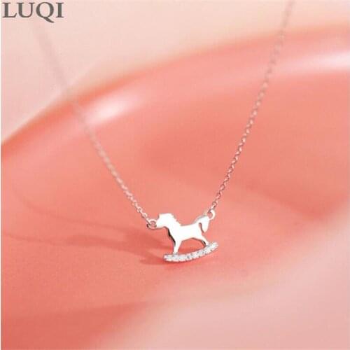 Womens Fashion S925 Silver Zircon Trojan Horse Personality Pendant Necklaces N535