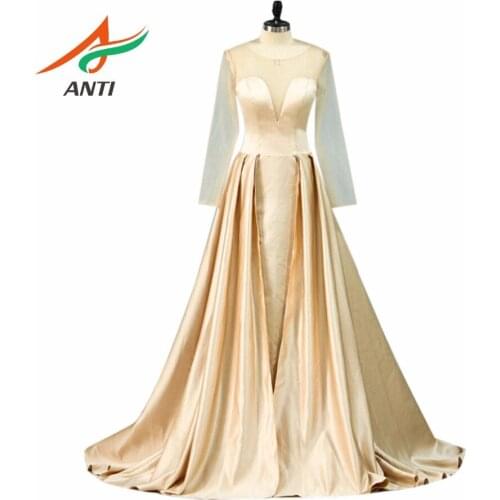 ANTI Champagne 2018 Mother Of The Bride Dresses With Long Sleeves Vestido De Madrinha Mother Bride Gowns Forma Long Party Gowns