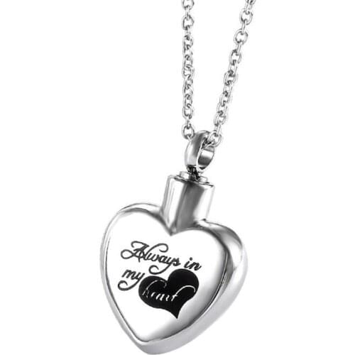1PC Stainless Steel Heart Pendant Cremation Jewelry Always on My Heart Forever in My Heart Memorial Ashes KeepsakeUrn Necklace
