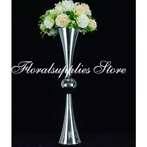 10PCS Elegant Wedding Metal Flower Vase Marriage Trumpet Vases for Wedding Table Decoration