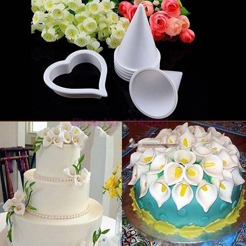 100 sets 7pcs/set Icing Fondant Cake Decorating Calla Lily Flower Cookie Cutter Mold DIY Set Cutting Decoration Baking Tool