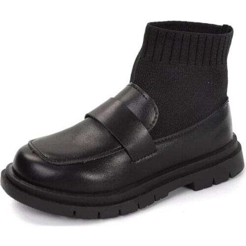 2020 Autumn Kids Girls Breathable Slip-On Leather Shoes Children Fashion Patchwork Flat Casual High Shoes Size 26-36