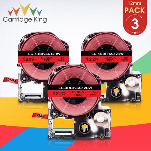 3PK Compatible for Epson Black on Red 12mm Label Tape SC12RW LK-4RBP work for Epson Label Maker LW300 LW400 SR150 LW-600P Print