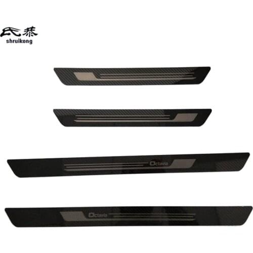 4pcs/lot carbon fiber grain stainless steel material car Welcome pedal door sill pedals for 2007-2020 SKODA Octavia A5 A7