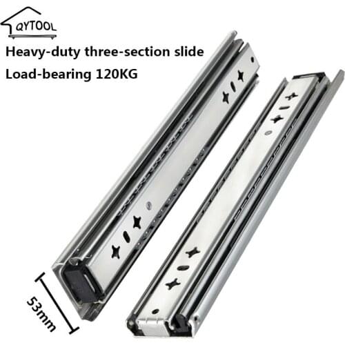 53mm Width Three-Section Heavy Drawers Guides Roller Furniture Kitchen Ball Bearing Slide Cabinet Pulls Telescopic Drawer Rails