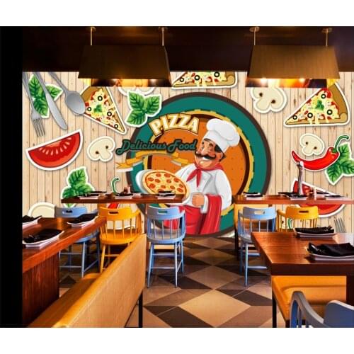 Beibehang papier peint mural 3d Custom retro pizza western restaurant wood board tooling background wall 3d wallpaper painting