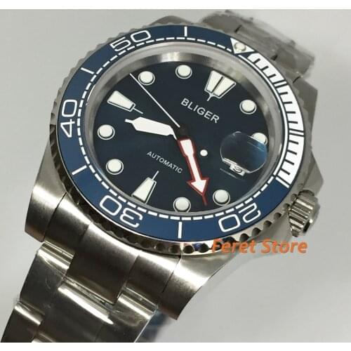Bliger new 40mm Silver Case Sapphire Glass blue Sterile Dial Date Luminous Mens Top Casual Luxury Mechanical Automatic Watch