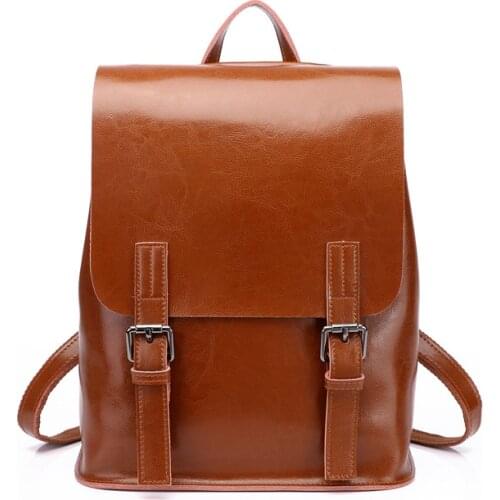 Genuine leather cowhide women large backpack teenager school bags