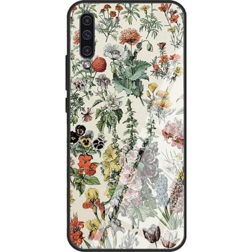Flowers Vintage Botanical Floral Case For Samsung A72 A71 A51 A31 A40 A50 A70 A20e A21S A12 A32 A52 Tempered Glass Cover
