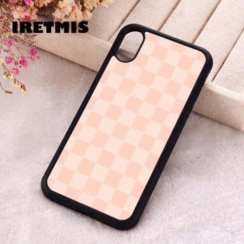 Iretmis 5 5S SE Phone Cover Case for iPhone 6 6S 7 8 Plus X Xs XR 11 12 Mini Pro Max Rubber Silicone Pastel Checkered Orange