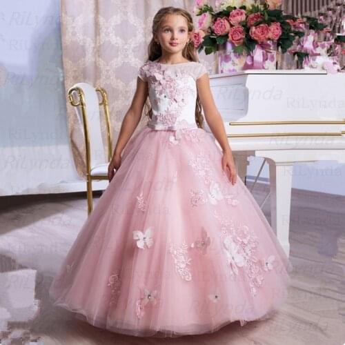 Vintage Flower Girls Dress for Wedding Evening Children Princess Party Pageant Long Gown Kids Dresses for Girls Formal Clothes