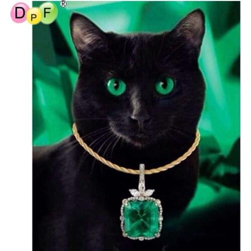 DPF DIY Diamond Painting diamond Embroidery black cat 5D Full Square Diamond Painting christmas Cross Stitch For Wall Decoration