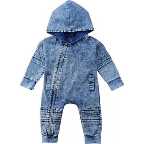 Newborn Denim Hoodie Rompers Infant Kids Clothes Girl Boys Long Sleeve Baby Rompers Jumpsuit Fashion Romper Spring