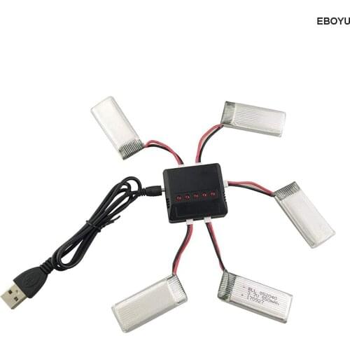 EBOYU 5pcs * 3.7V 550mAh 25c Lipo Battery + 1 to 5 Balance Charger for JXD 523 523W H43WH RC Quadcopter Drone Replacement Batter